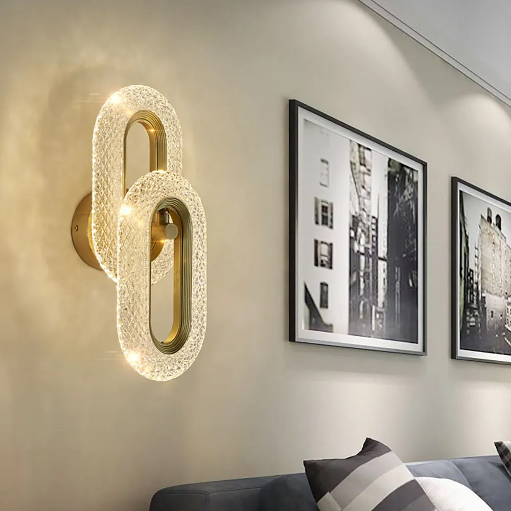 Ovated Brass Wall Sconce Art Deco LED Wall Lighting 2-Light Ring Wall Lamp