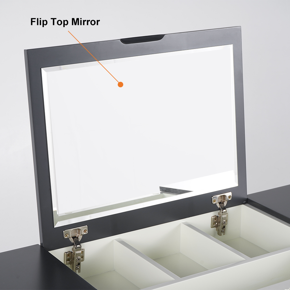 4-Drawer Makeup Vanity Table with Flip Top Mirror White & Grey