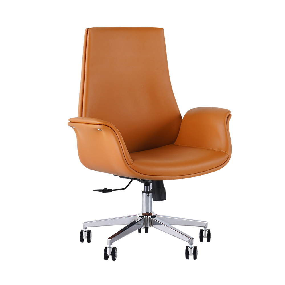 Orange Office Chair for Desk Upholstered PU Leather Swivel Task Chair ...