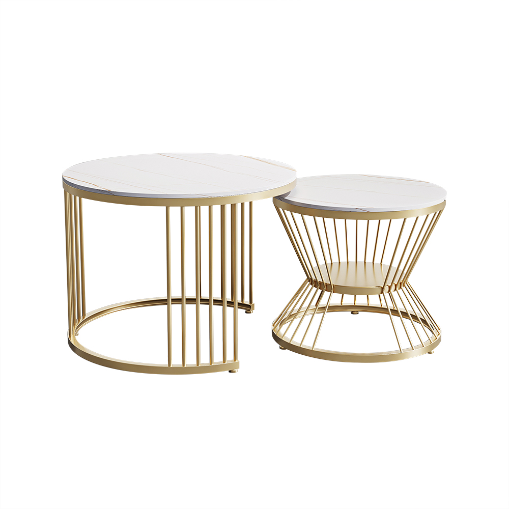 Modern White Nesting Coffee Tables Round Set of 2 with Sintered Stone Top