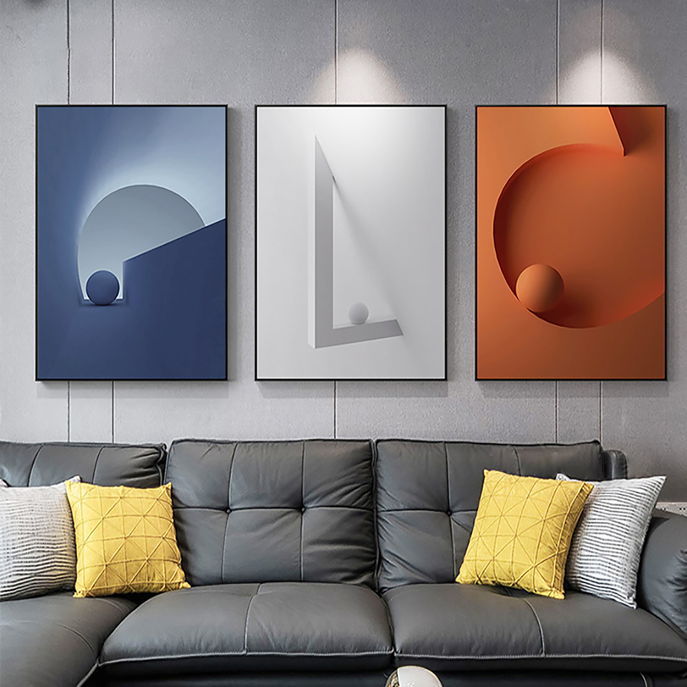 3 Pieces Modern Wall Decor for Living Room Abstract Art Canvas Painting with Metal Frame