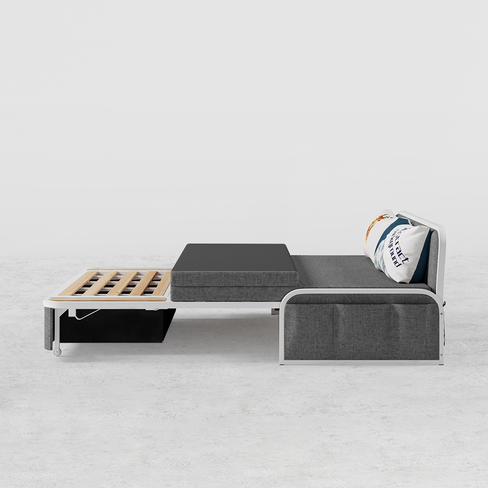 60" Modern Deep Gray Cotton Linen Upholstered Convertible Sofa Bed with