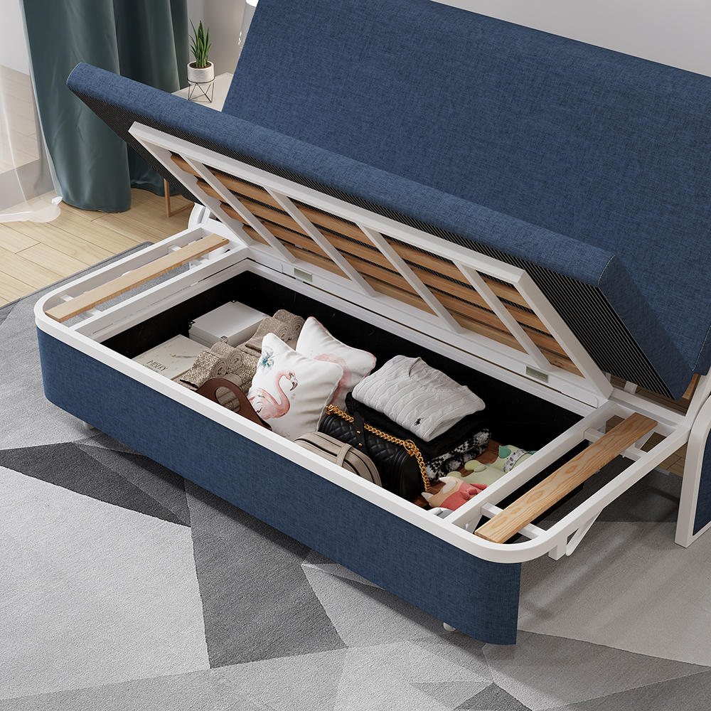 60.2" Modern Blue Cotton Linen Upholstered Convertible Sofa Bed with