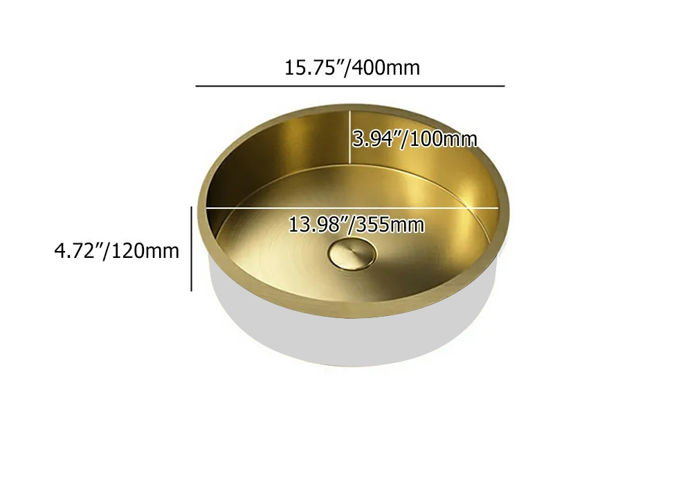 Brushed Gold Modern Luxury Stainless Steel Round Basin Undermount Bathroom Wash Basin