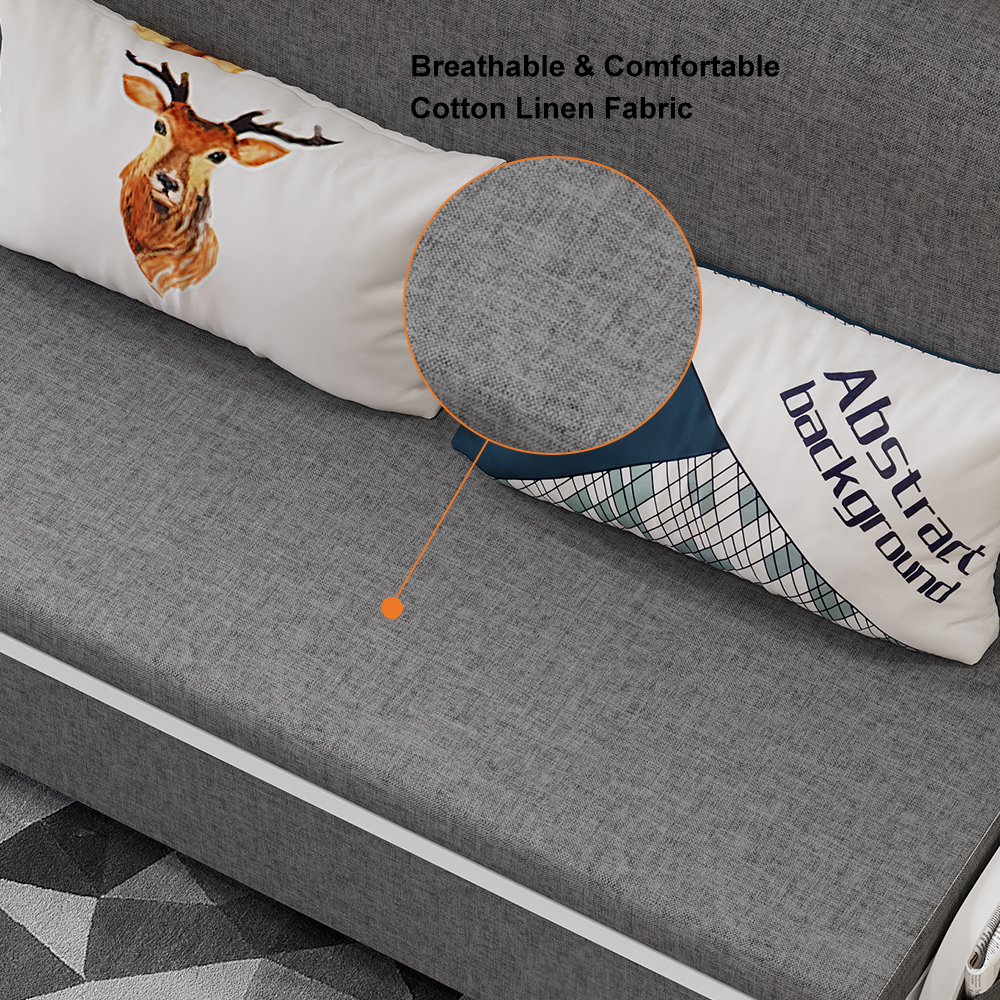 60" Modern Deep Gray Cotton Linen Upholstered Convertible Sofa Bed with