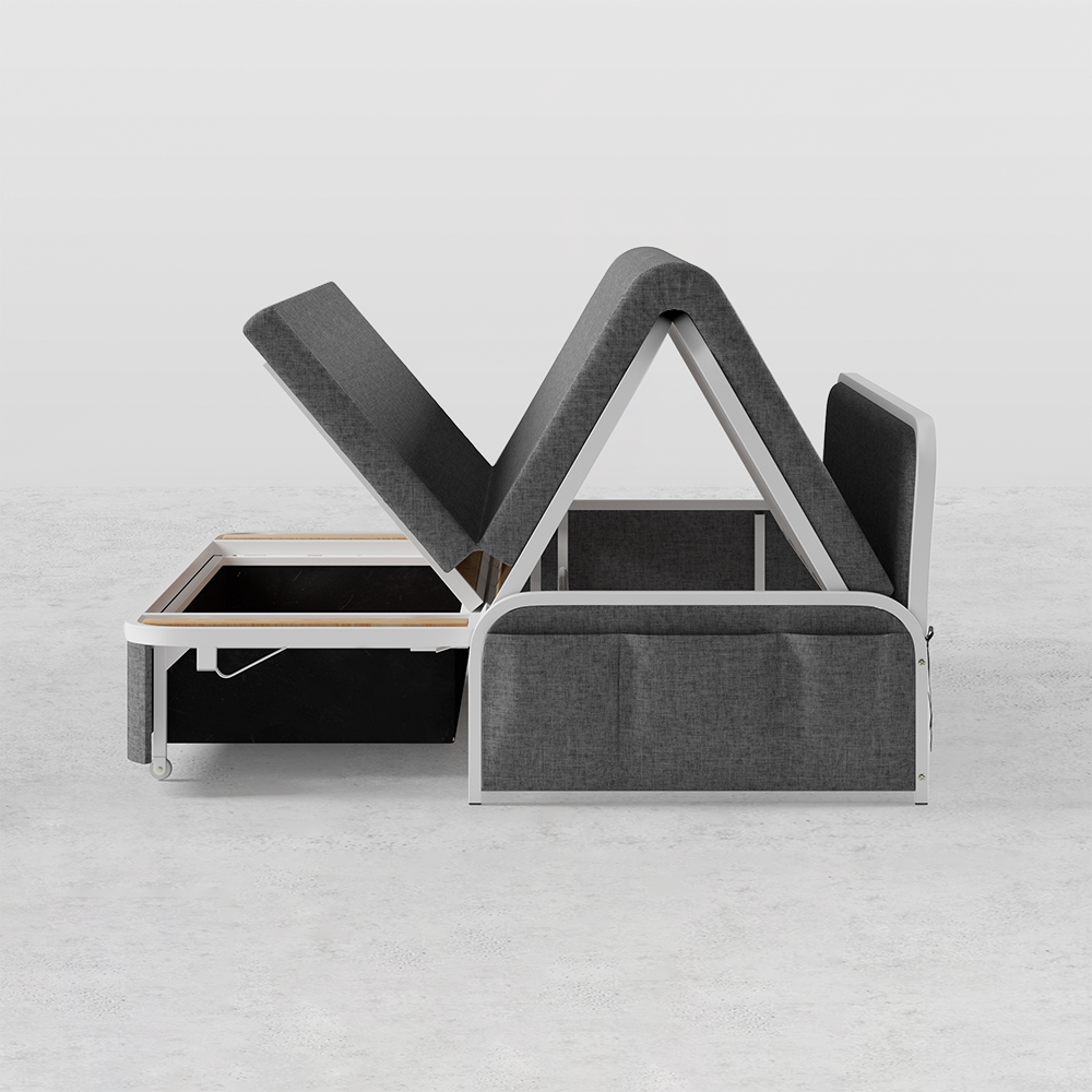 60" Modern Deep Gray Cotton Linen Upholstered Convertible Sofa Bed with