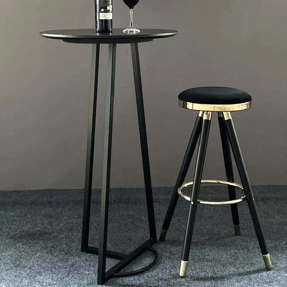 Image of 23.6" Modern Metal Black Bar Table with Round Top Metal Legs