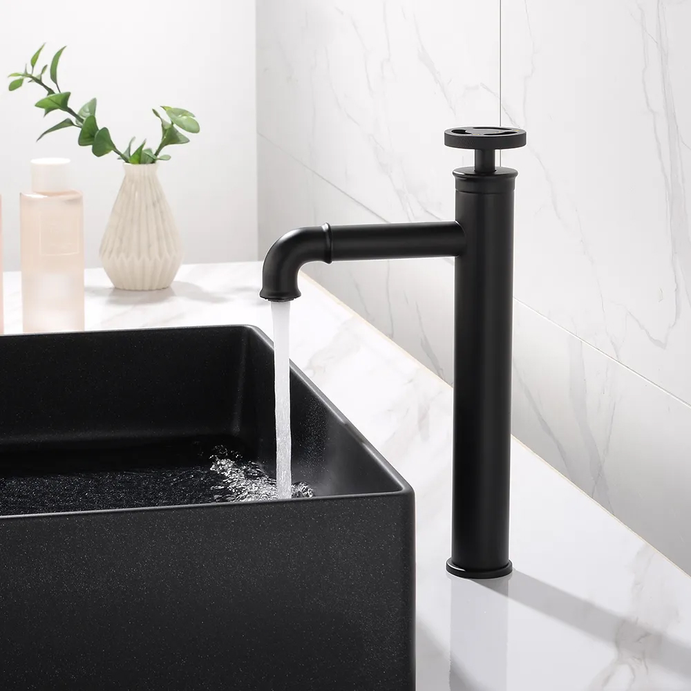 Ruth Industrial Matte Black Single Hole Bathroom Vessel Sink Faucet Single Handle Solid Brass