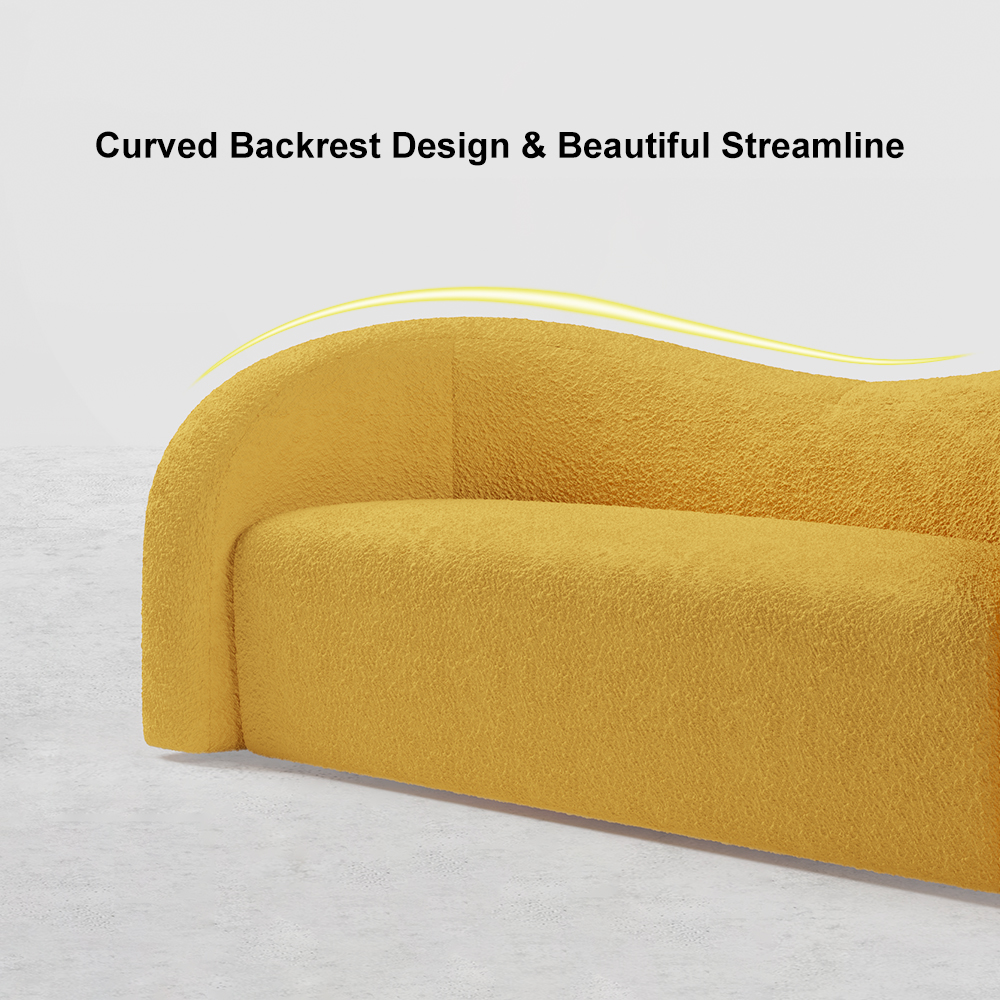 Modern 2300mm Yellow Boucle Upholstered Curved 3 Seater Sofa for Living