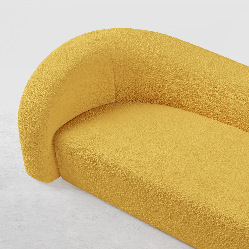 Modern 2300mm Yellow Boucle Upholstered Curved 3 Seater Sofa for Living