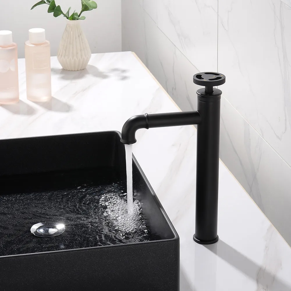 Ruth Industrial Matte Black Single Hole Bathroom Vessel Sink Faucet Single Handle Solid Brass