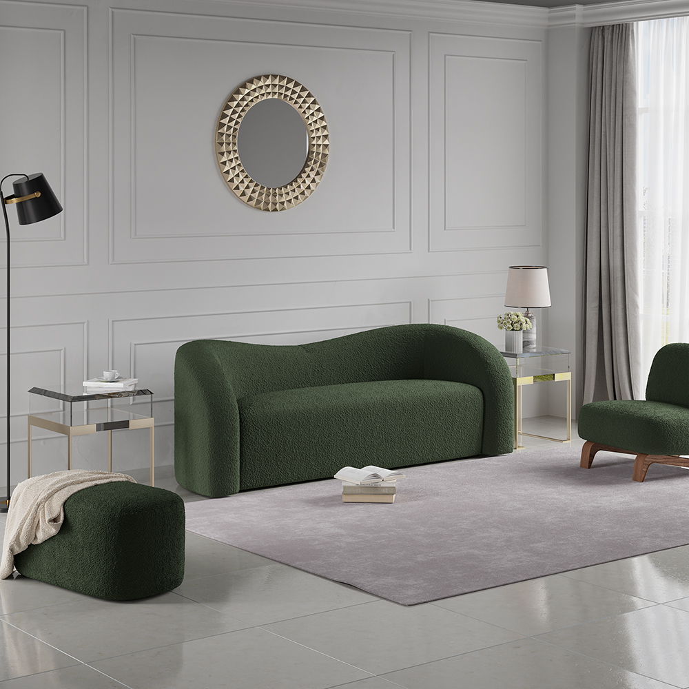 Modern 2300mm Green Boucle Upholstered Curved 4 Seater Sofa for Living RoomHomary