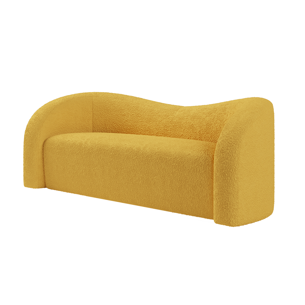 Modern 2300mm Yellow Boucle Upholstered Curved 3 Seater Sofa for Living
