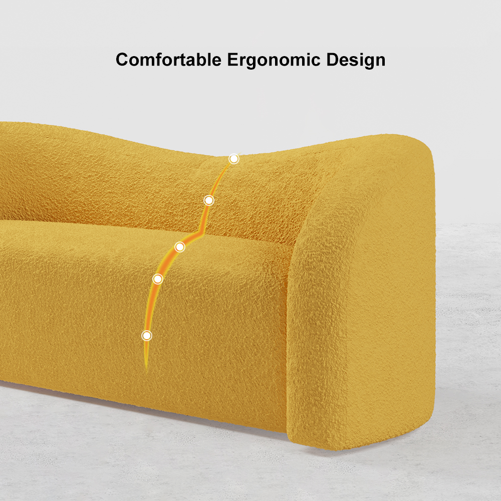 Modern 2300mm Yellow Boucle Upholstered Curved 3 Seater Sofa for Living