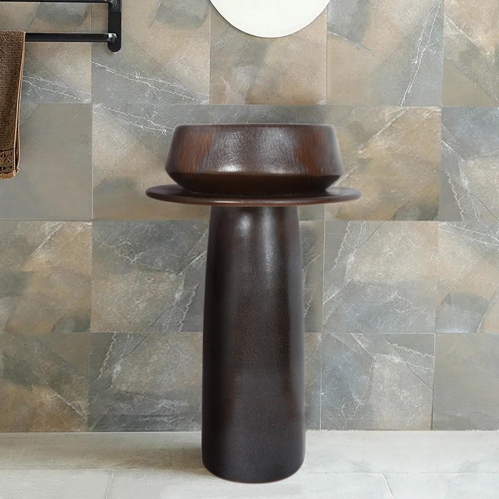 Vintage Retro Kaolin Clay Pedestal Basin Freestanding Bathroom Washbowl
