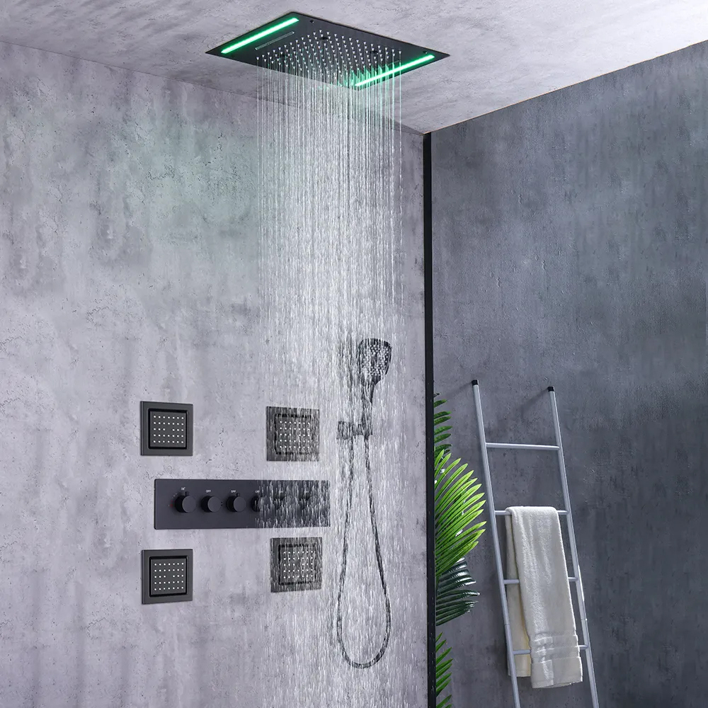 20'' WallMounted LED Thermostatic Shower System with Waterfall Rain