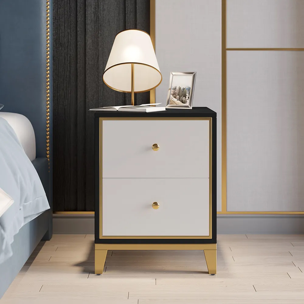 white nightstand with black legs