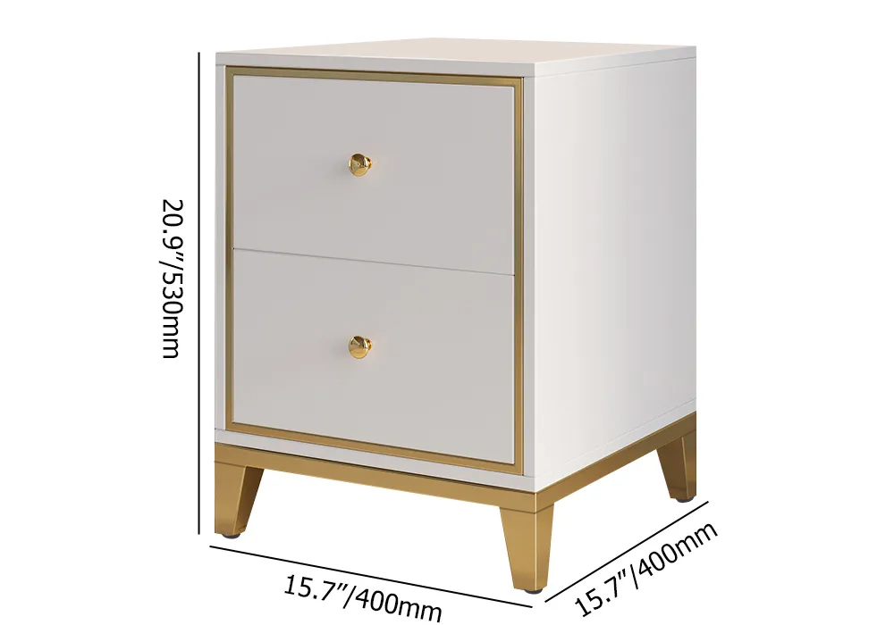 Modern White Bedside Table with 2-Drawer and Gold Legs