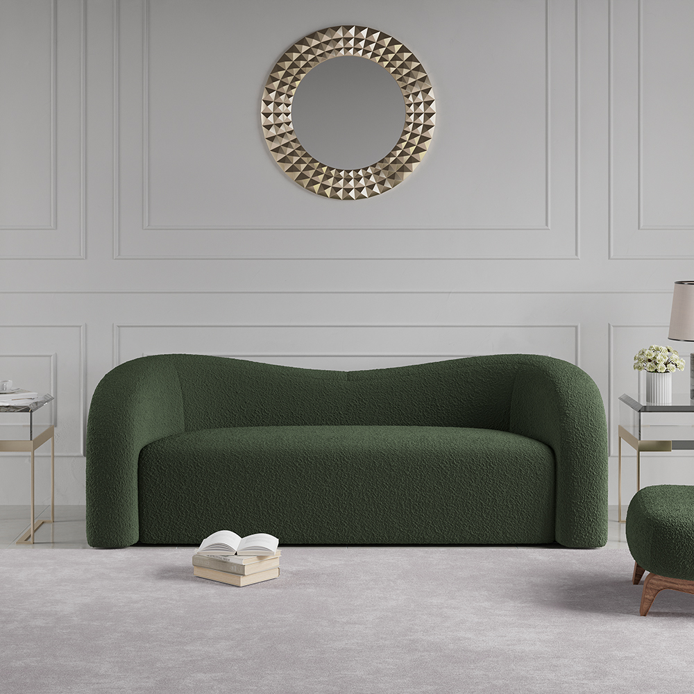 Modern 2300mm Green Boucle Upholstered Curved 4 Seater Sofa for Living RoomHomary
