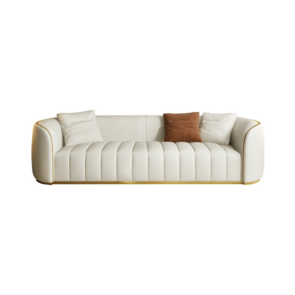 2260mm Modern Faux Leather Upholstered 3-Seater Sofa with Gold Legs