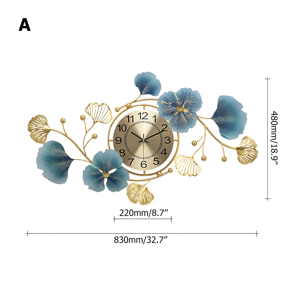 3D Light Luxury Creative Metal Ginkgo Leaves Artistic Wall Clock Home