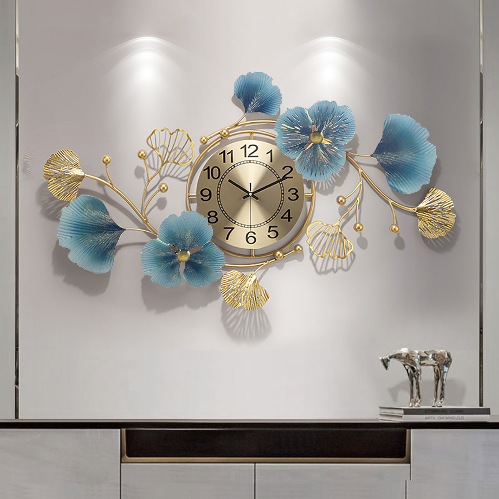 3D Light Luxury Creative Metal Ginkgo Leaves Artistic Wall Clock Home Decor Art