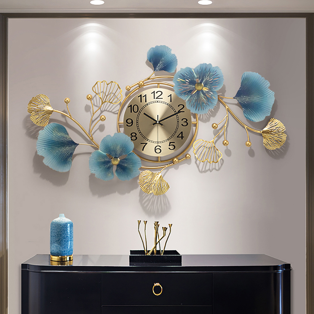 3D Light Luxury Creative Metal Ginkgo Leaves Artistic Wall Clock Home Decor Art