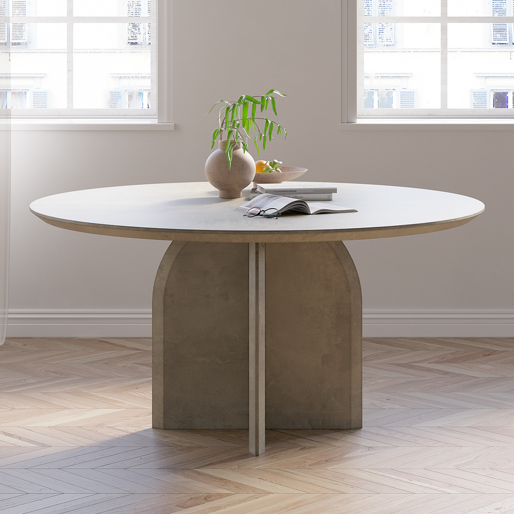 Image of 39" Modern Round Dining Table for 4 Gray Solid Wood Tabletop Pedestal Base