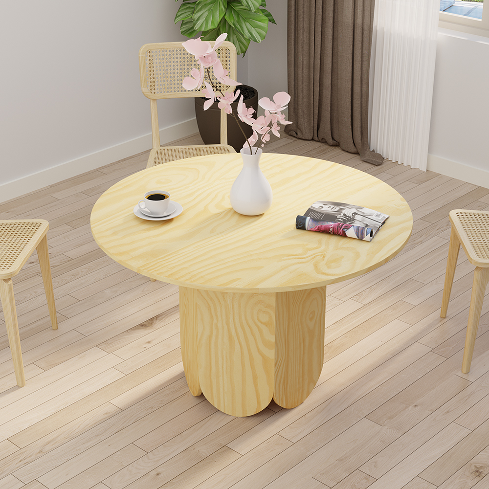 Image of 43" Farmhouse Round Small Dining Table 4-Person Natural Pine Wood