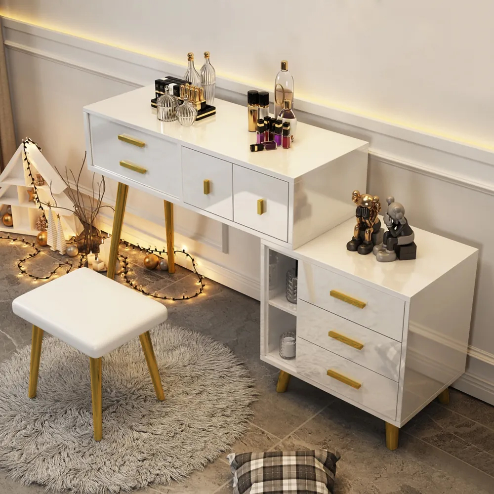 Modern White Makeup Vanity Extendable Dressing Table with Drawers