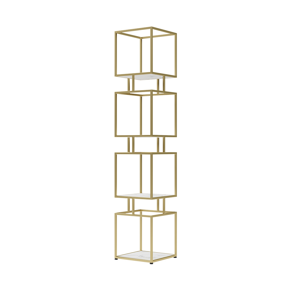 4 Tier Modern Simple Gold Cube Bookcase With Metal Tower Display Tall Shelf 5030