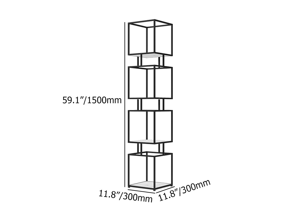Modern Black Cube Bookcase With Metal Tier Bookshelf Tower Display Tall Shelf Storage