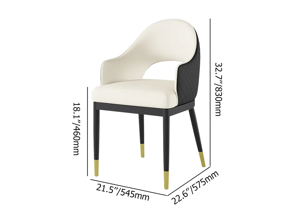 Ensemble de 2 chaises de salle à manger capitonnées à dossier creux moderne en similicuir beige avec accoudoirs