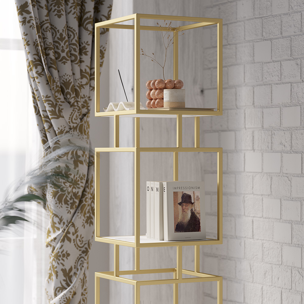 Tier Modern Black Cube Bookcase With Metal Tower Display Shelf In