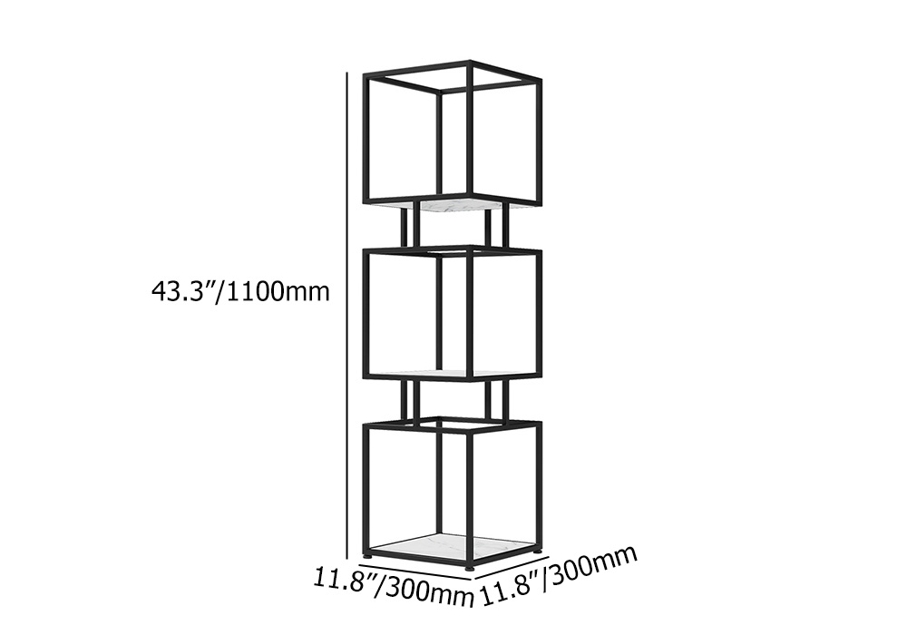 3-Tier Modern Black Cube Bookcase with Metal Tower Display Shelf ...