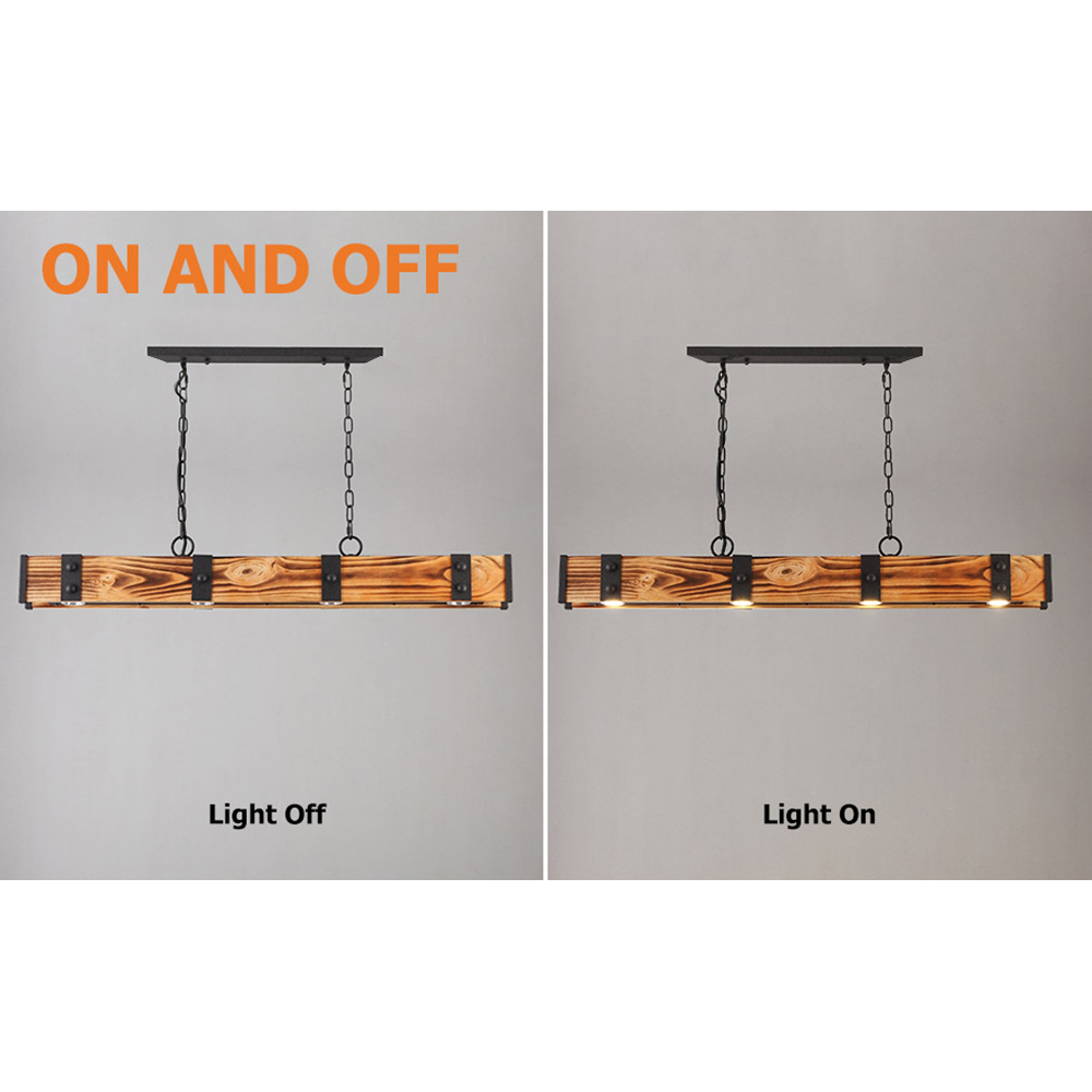 Rowen Rustic 4-Light LED Linear Rust Wood & Metal Island Pendant Light