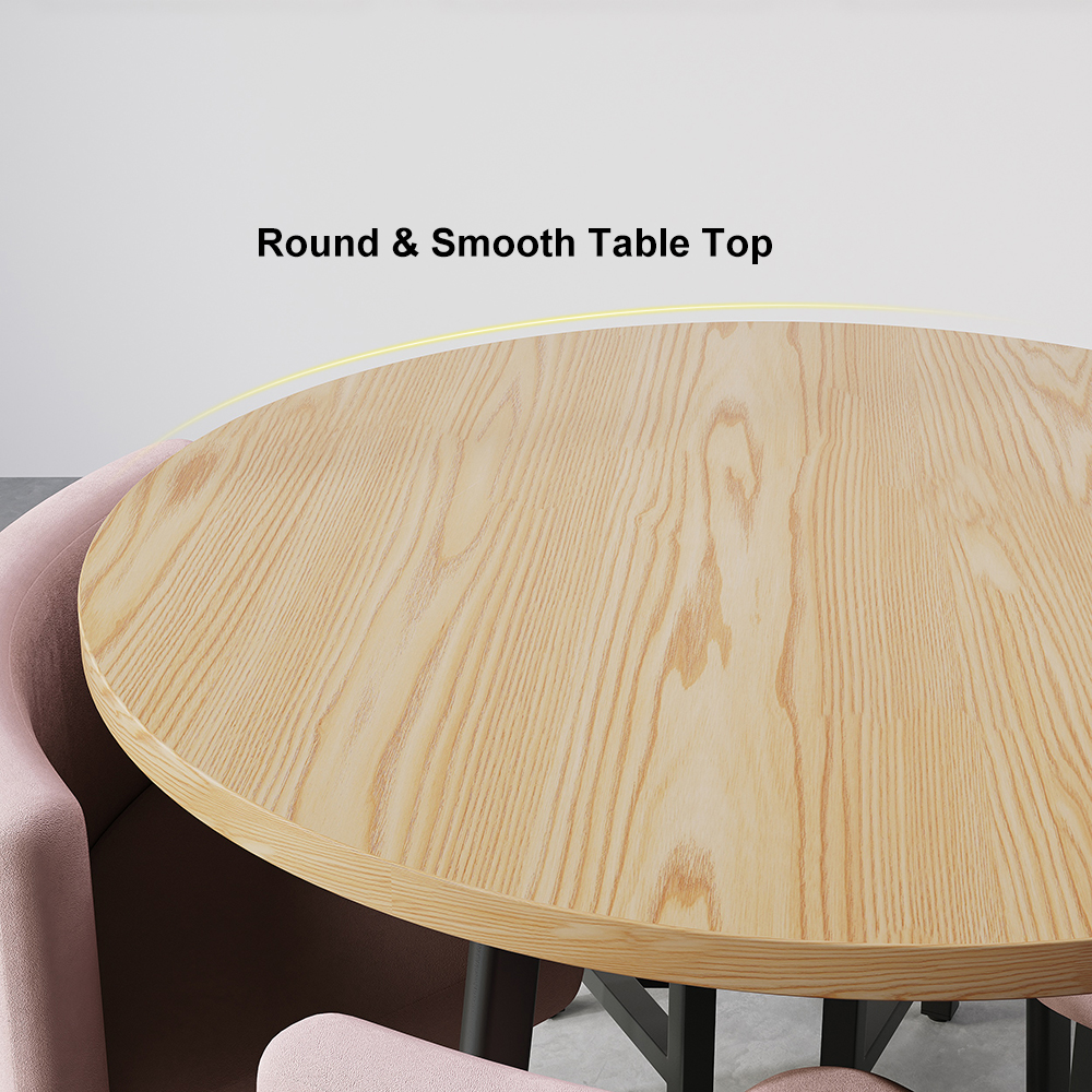 1000mm Round Wooden Small Dining Table Set of 4 Pink Upholstered Chairs