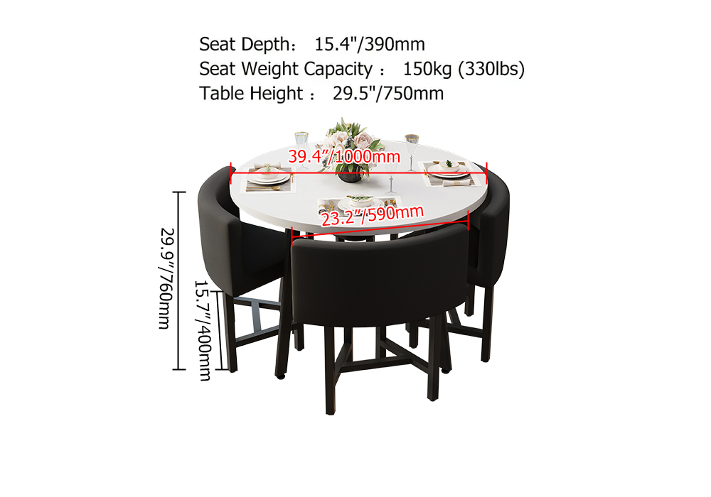 40 Round Wooden Small Nesting Dining Table Set For 4 Black Upholstered 40-round-wooden-small-nesting-dining-table-set-for-4-black-upholstered