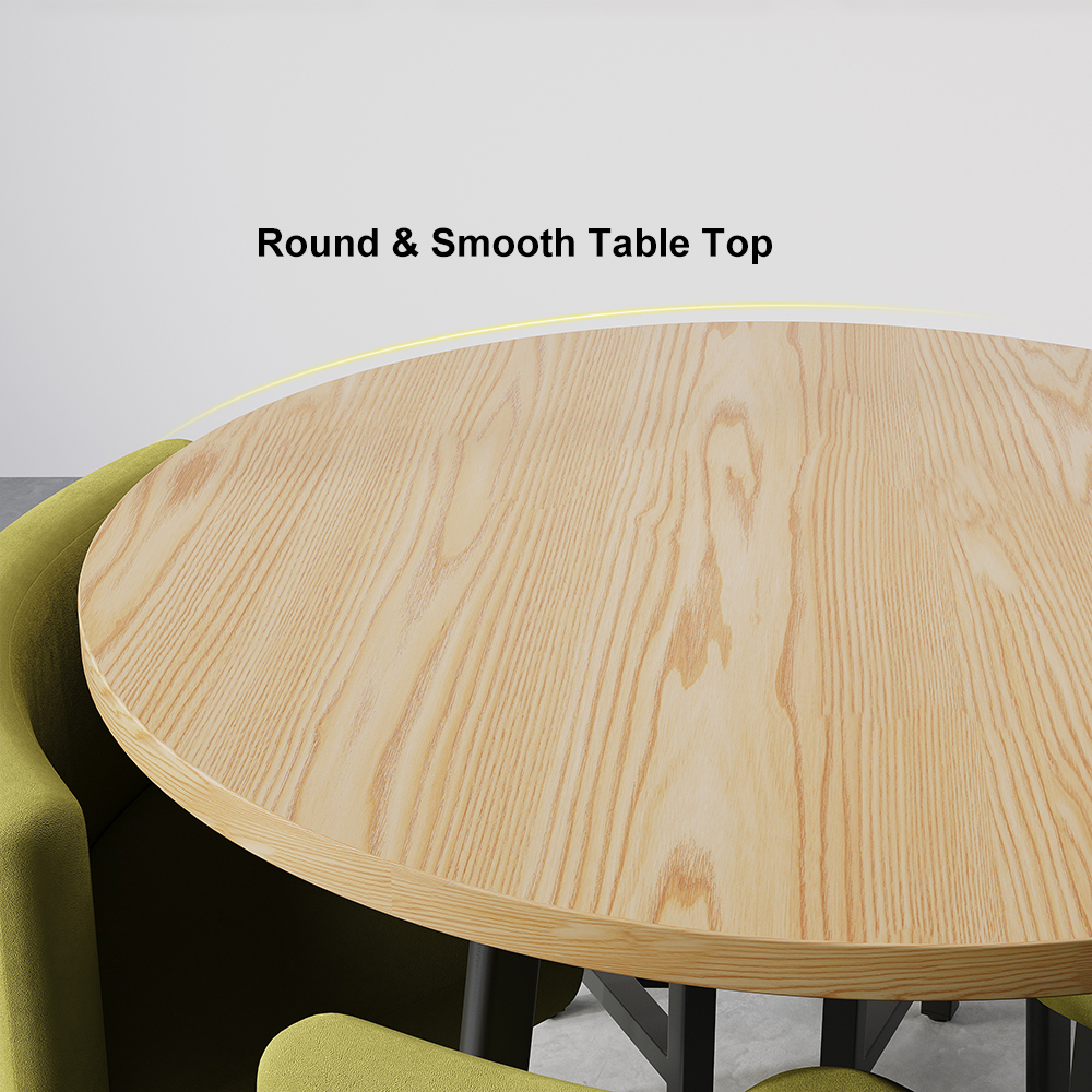 1000mm Round Wooden 4 Seater Dining Table Set Yellow Upholstered Chairs for Nook Balcony