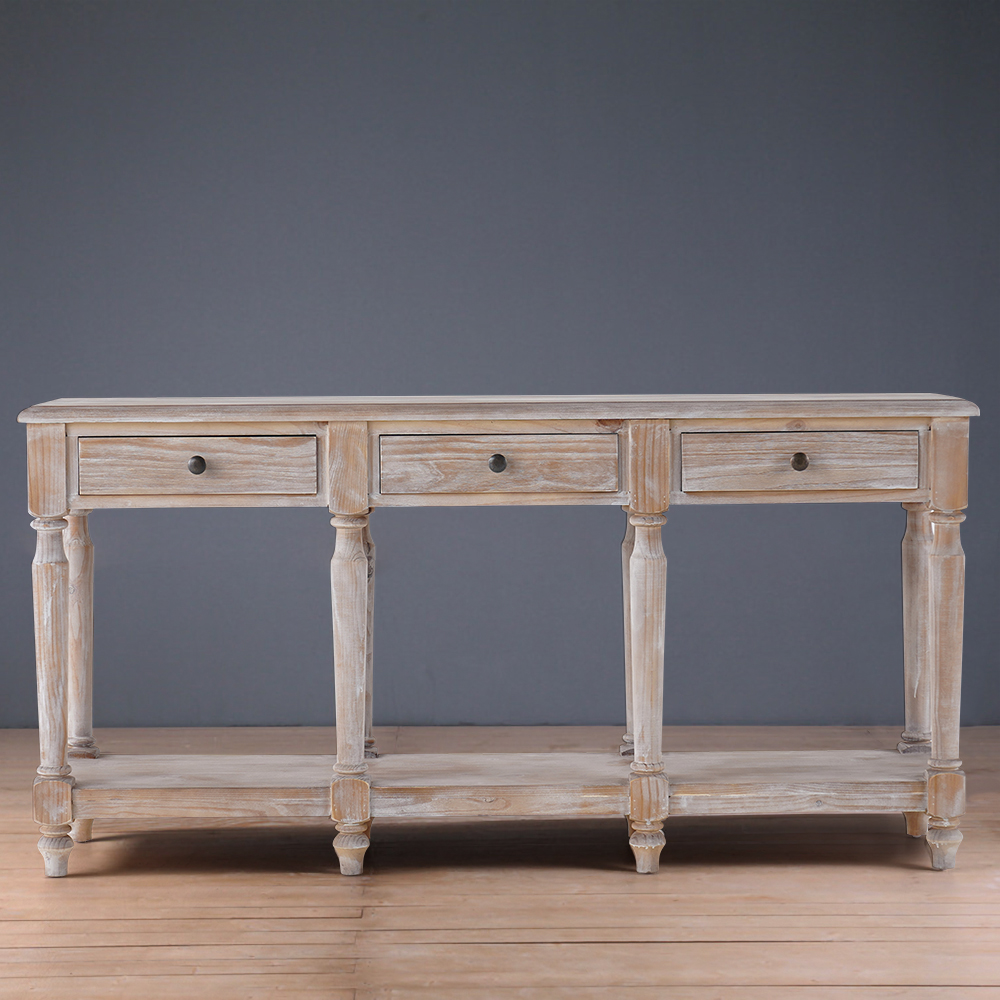 Rustic Narrow Console Table with Drawers & Shelf Hallway Table