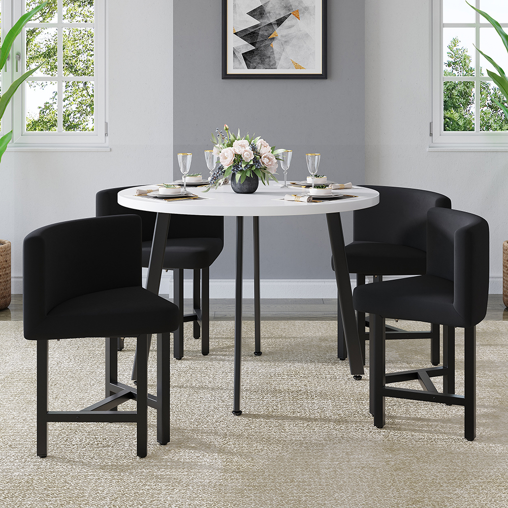 1000mm Round Wooden Small Nesting Dining Table Set For 4 Black 