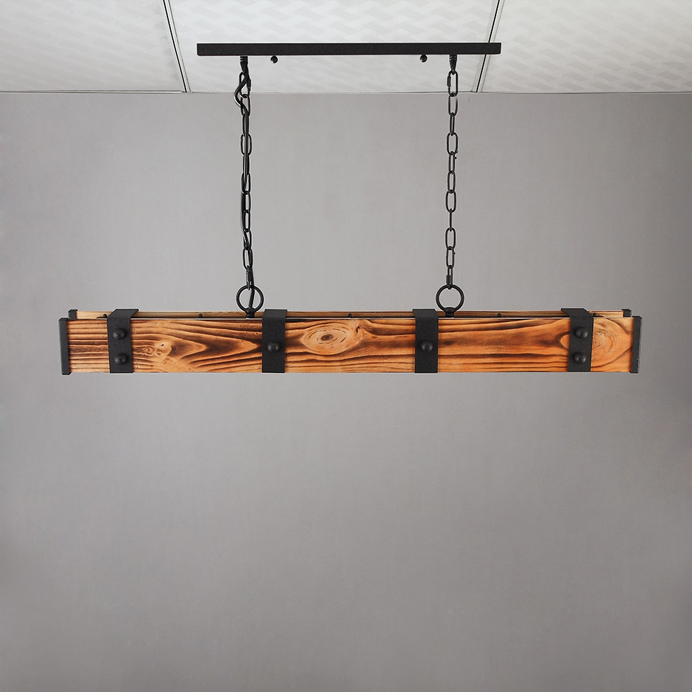 Rowen Rustic 4-Light LED Linear Rust Wood & Metal Island Pendant Light
