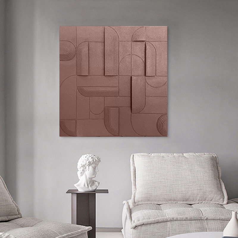 Image of 3D Modern Abstract Wood Wall Decor for Living Room Square Hanging Art in Brown