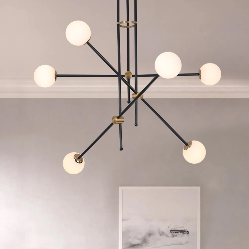 6-Light Sputnik Chandelier Glass Shade Ceiling Light Bulbs Included ...