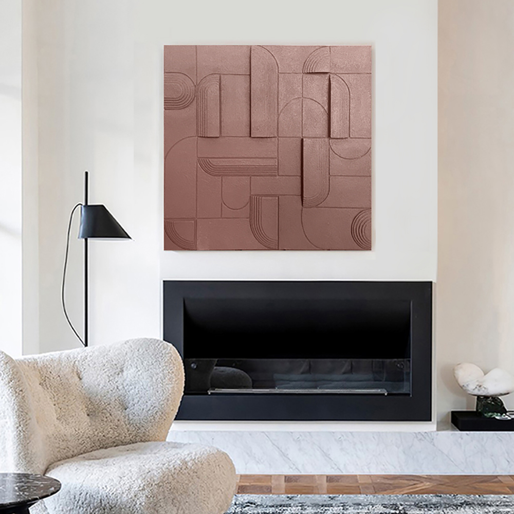 3D Modern Abstract Wood Wall Decor for Living Room Square Hanging Art in Brown