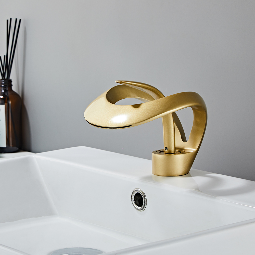 Details about   Waterfall Brushed Gold Brass Faucet Double Square Handles Basin Sink Faucet Tap 