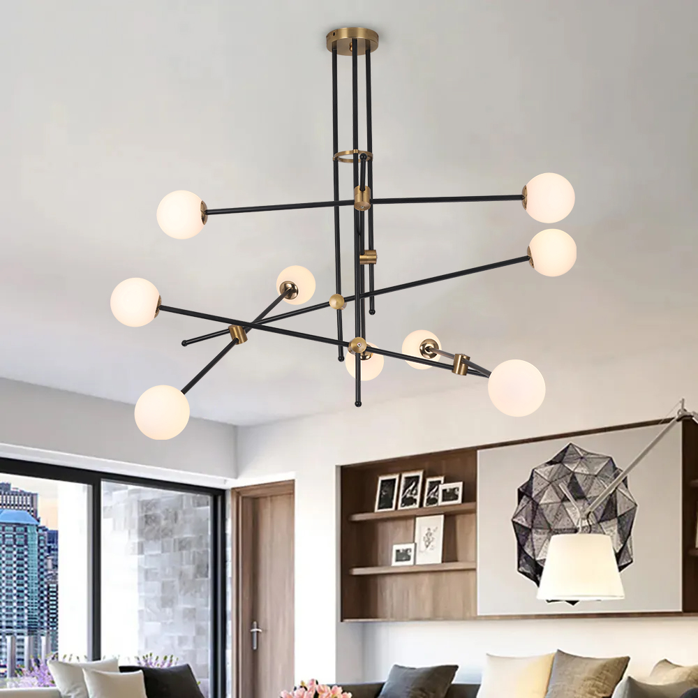 Image of 9-Light Sputnik Chandelier with White Glass Shade