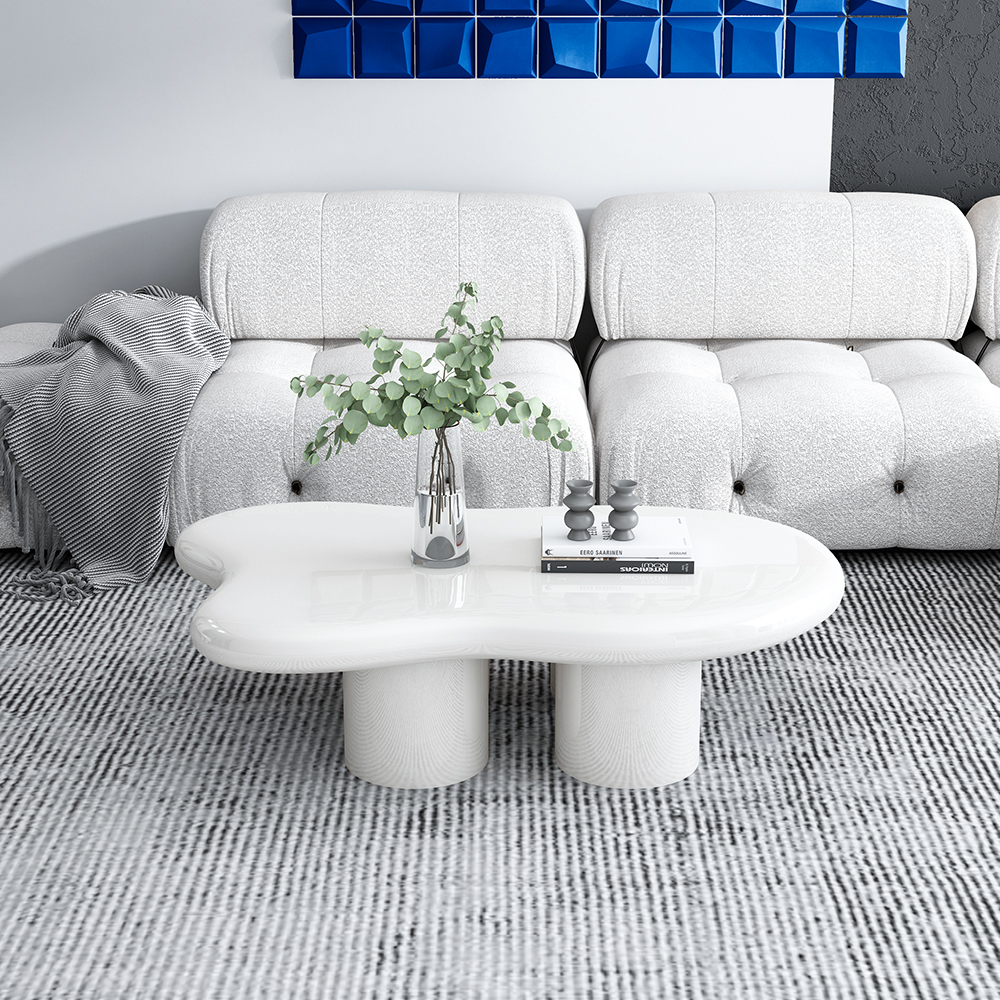 1000mm Modern Wood Abstract Coffee Table in White with 4 legs - Living