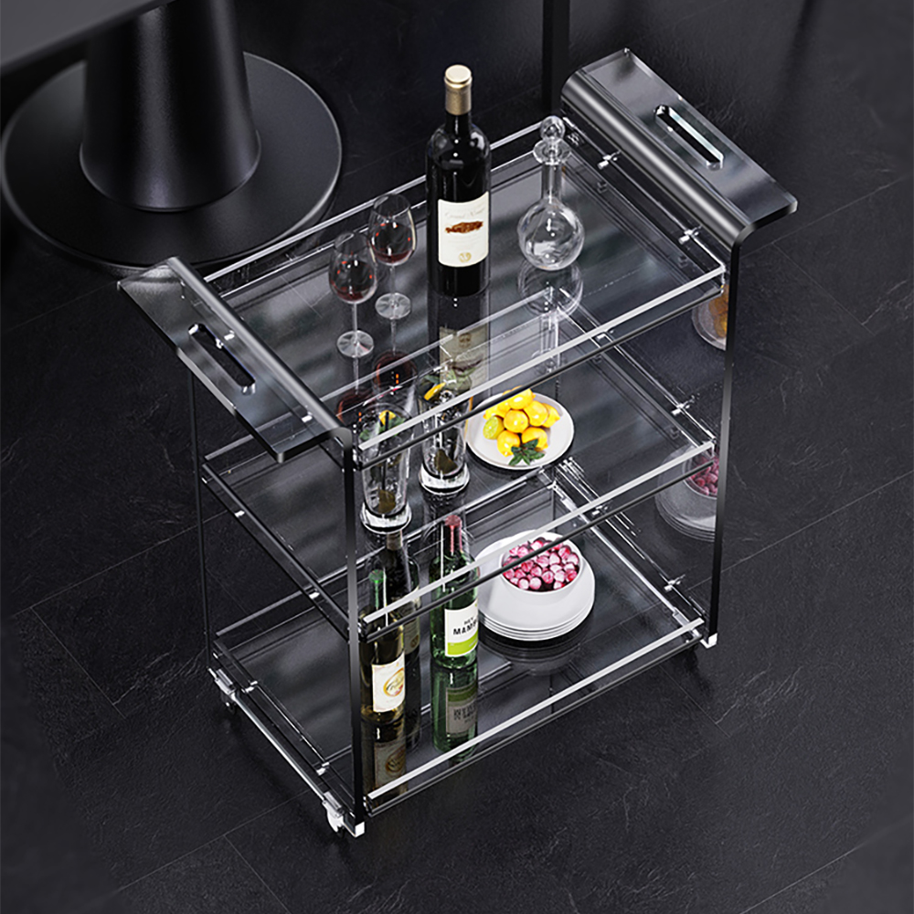 Modern Acrylic Rolling Serving Bar Cart 3Tier Trolley End Table with