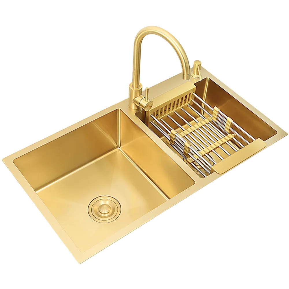 32" Gold Stainless Steel Kitchen Sink Double Bowls DropIn Sink with